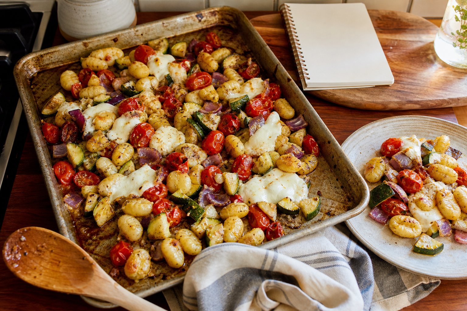 Sheet-pan gnocchi with vegetables and mozzarella