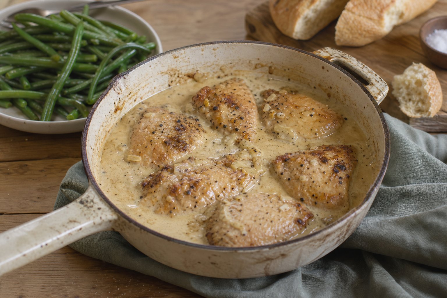 Creamy garlic chicken in a skillet